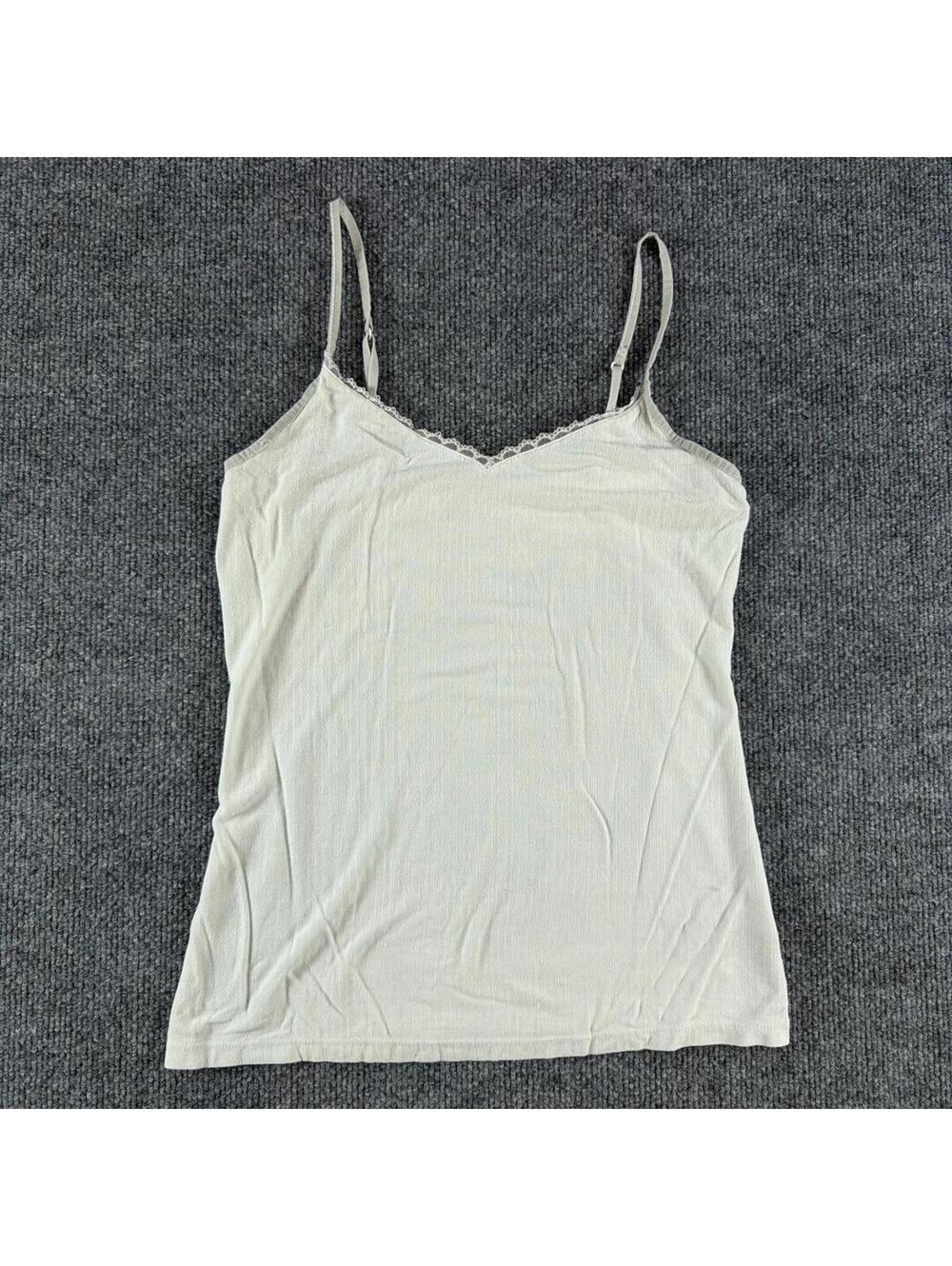 Cream Spaghetti Strap Tank Top Lace Trim Small - Spring, Summer, Cami, Layers